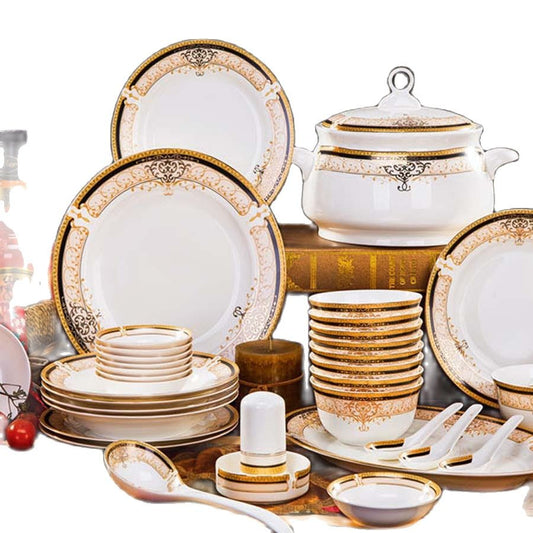 60 Heads Jingdezhen Ceramic Dinner Dish Посуда Salad Bowl Plate посуда для кухни наборы Dinnerware Set Kitchen Tableware